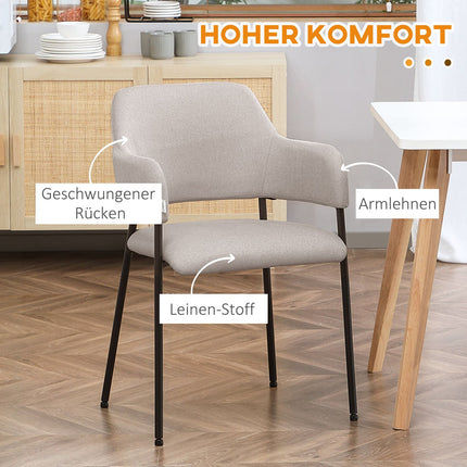 Beige upholstered dining chairs, set of 2 - Steel legs, 54x54x84 cm