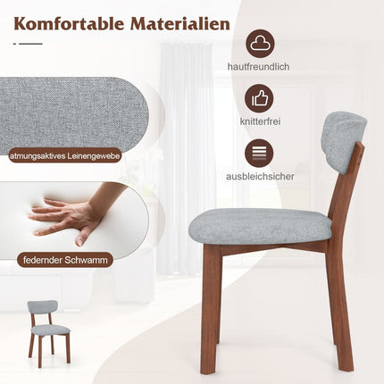Set of 2 dining chairs, padded kitchen chairs with backrest, rubber wood frame and seat cushions, 51 x 47 x 82 cm, grey