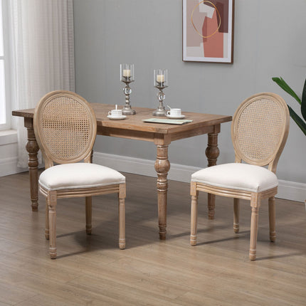 Vintage upholstered dining chairs with rattan backs, set of 2