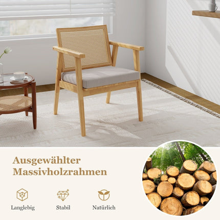 Set of 2 dining chairs with breathable rattan back and removable seat cushion