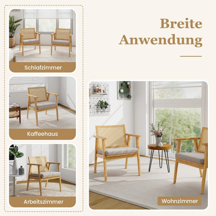 Set of 2 dining chairs with breathable rattan back and removable seat cushion