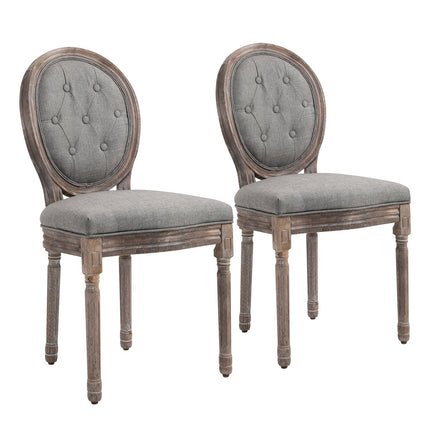 Gray retro dining chairs, upholstered, breathable linen, set of 2