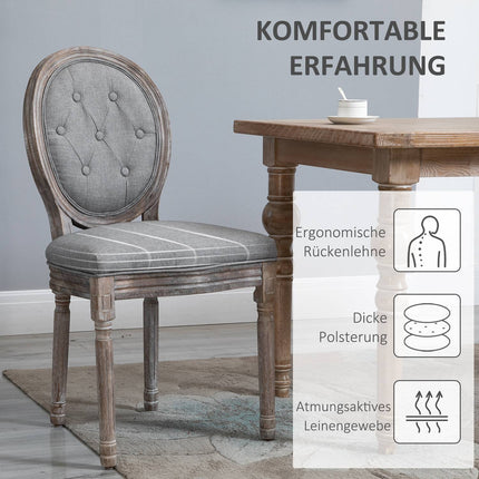 Gray retro dining chairs, upholstered, breathable linen, set of 2
