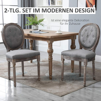 Gray retro dining chairs, upholstered, breathable linen, set of 2