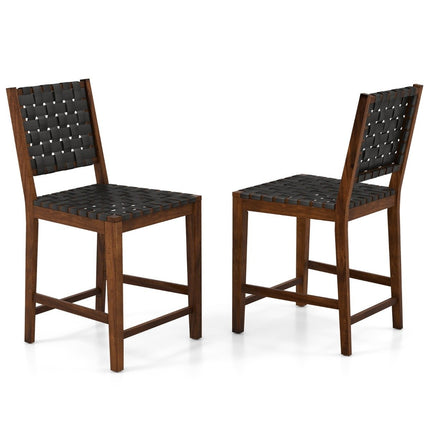 Set of 2 dining room chairs with woven backrest, wooden chair, load capacity up to 150 kg, black