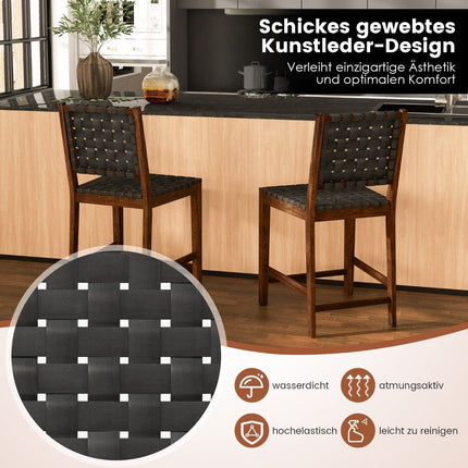 Set of 2 dining room chairs with woven backrest, wooden chair, load capacity up to 150 kg, black