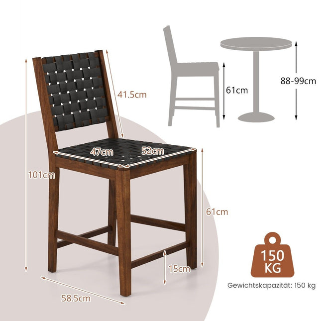 Set of 2 dining room chairs with woven backrest, wooden chair, load capacity up to 150 kg, black