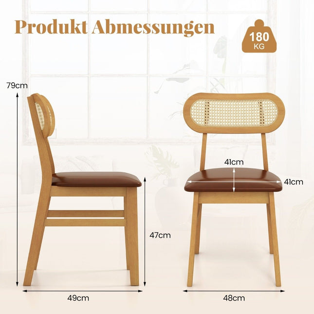 Set of 2 dining room chairs wood wooden chairs with padded seat brown