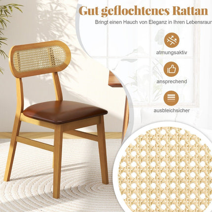 Set of 2 dining room chairs wood wooden chairs with padded seat brown