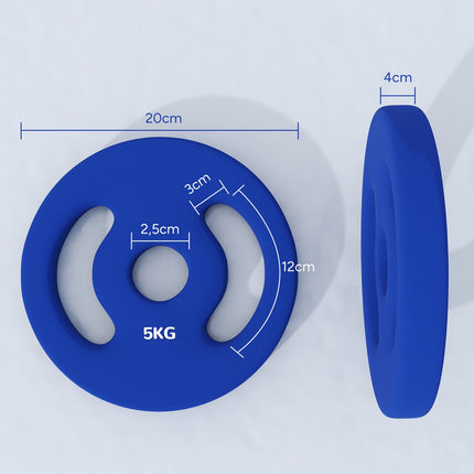 2 x 5 kg Blue Dumbbell Weight plates, 30 mm Drilling