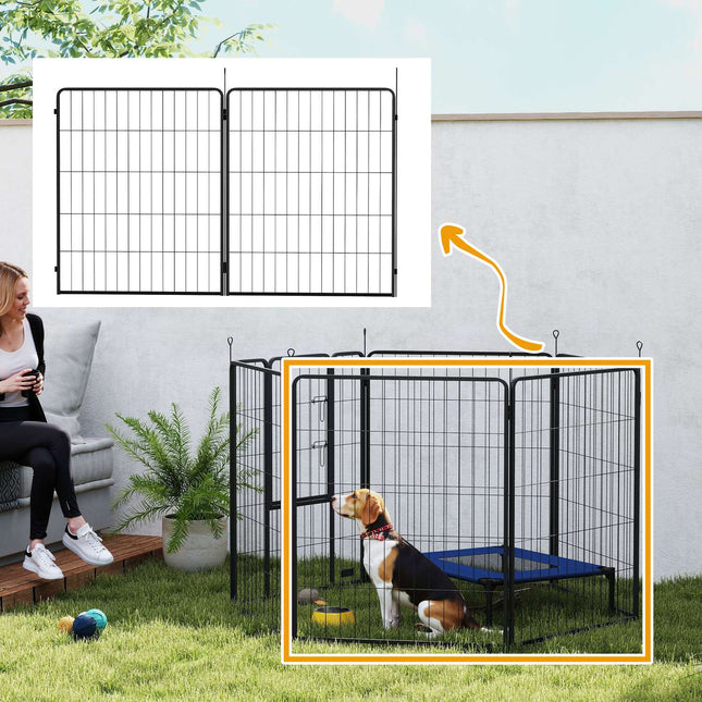 Dog fence for outdoor use, set of 2, steel, 80x100 cm, black