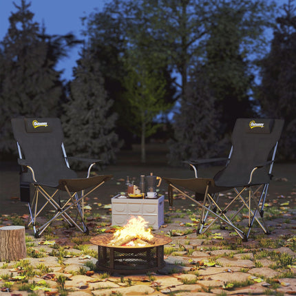 Folding camping chairs with footrest & drink holder - 120kg
