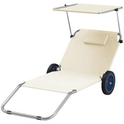 Adjustable folding sunbeds, weather resistant, beige, 120 kg