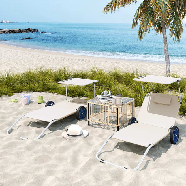 Adjustable folding sunbeds, weather resistant, beige, 120 kg