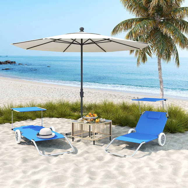Folding sun lounger set, weatherproof, adjustable, blue
