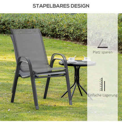 Stackable Garden Chairs, Metal Mesh, Set of 2, Grey