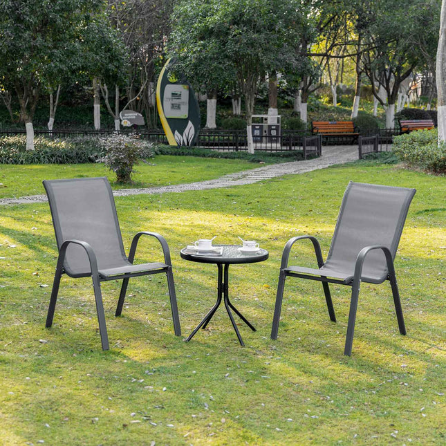 Stackable Garden Chairs, Metal Mesh, Set of 2, Grey