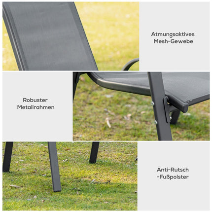 Stackable Garden Chairs, Metal Mesh, Set of 2, Grey