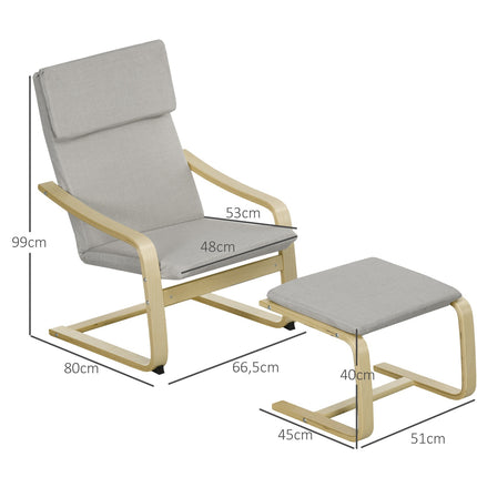 Lounge chairs Set with stool - Linen cover, light grey