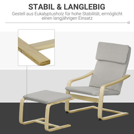 Lounge chairs Set with stool - Linen cover, light grey