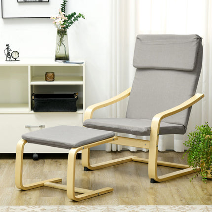 Lounge chairs Set with stool - Linen cover, light grey