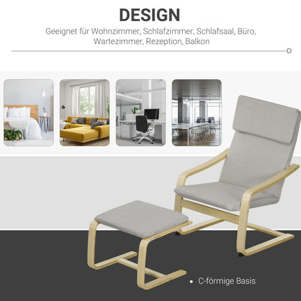 Lounge chairs Set with stool - Linen cover, light grey