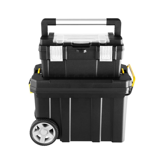 Set of 2 portable tool cases with pull handle and removable compartment, trolley tool case, black