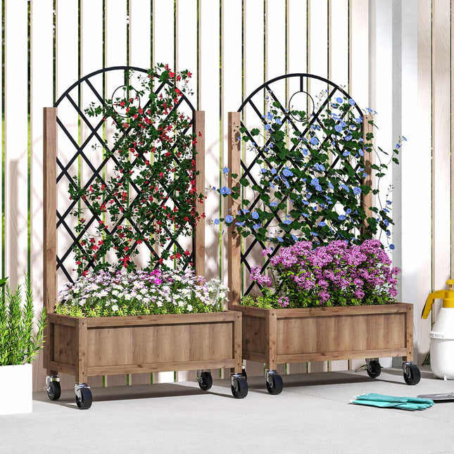 Raised garden bed with trellis and wheels - Wood, 152x25x97 cm