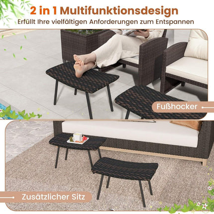 Set of 2 rattan footstools with quick-drying foam padding
