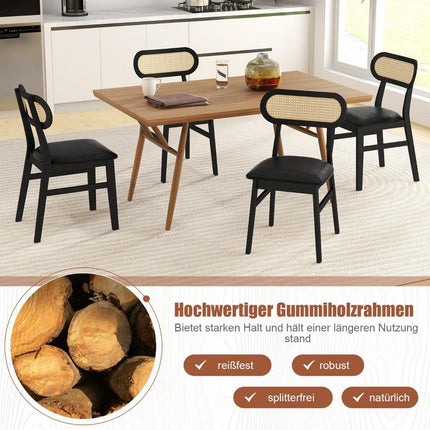 Set of 2 wooden dining chairs with black padded seat