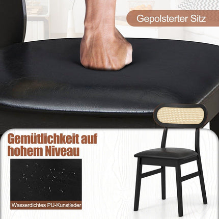 Set of 2 wooden dining chairs with black padded seat