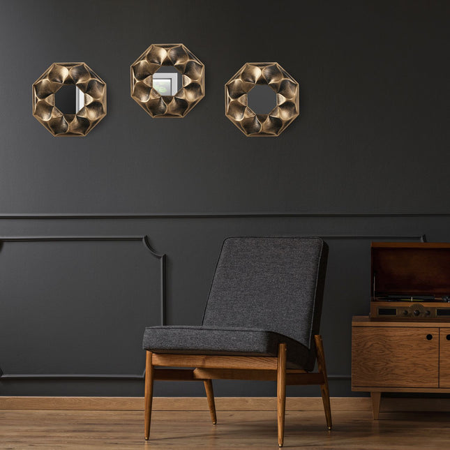 Set of 3 Octagonal Flower Wall Mirrors