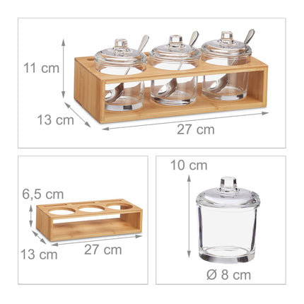 Set of 3 Spice Jars with Bamboo Holder