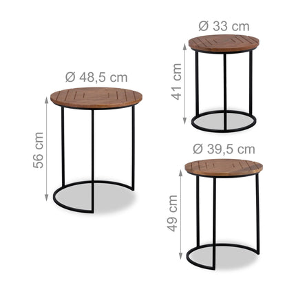 Set of 3 coffee tables in mango and metal