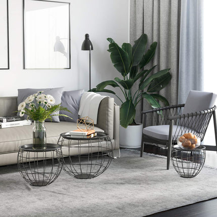 Black coffee tables - Set of 3 with removable tops