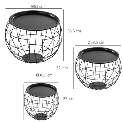 Black coffee tables - Set of 3 with removable tops