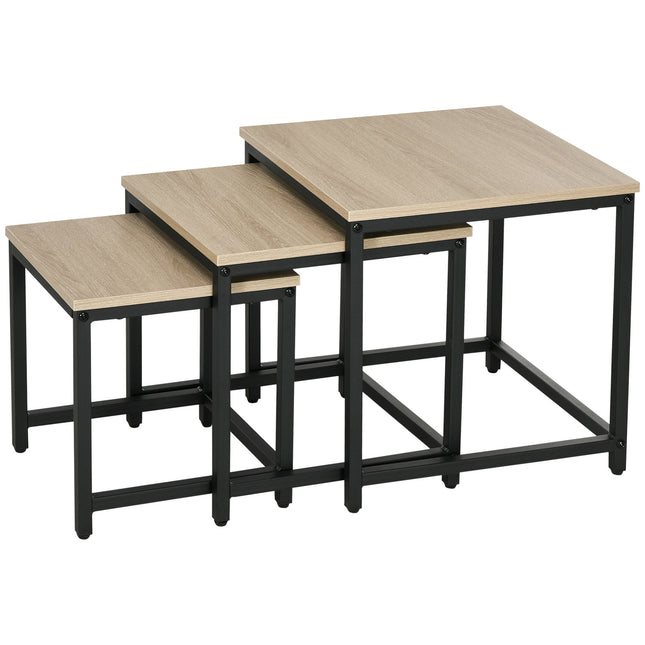 Nesting coffee table set with steel frame and wooden finish