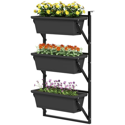 Dark gray square flower pots in plastic, 56x42 cm, set of 3