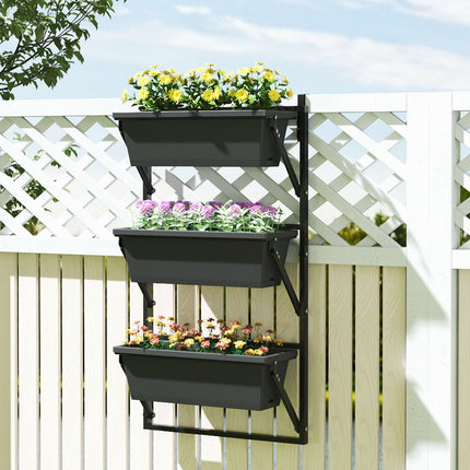 Dark gray square flower pots in plastic, 56x42 cm, set of 3