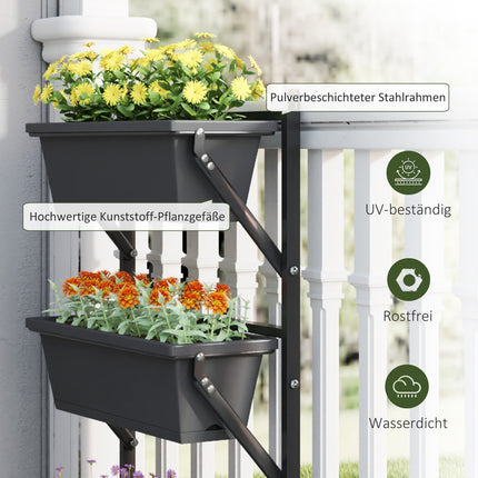Dark gray square flower pots in plastic, 56x42 cm, set of 3