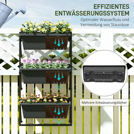 Dark gray square flower pots in plastic, 56x42 cm, set of 3