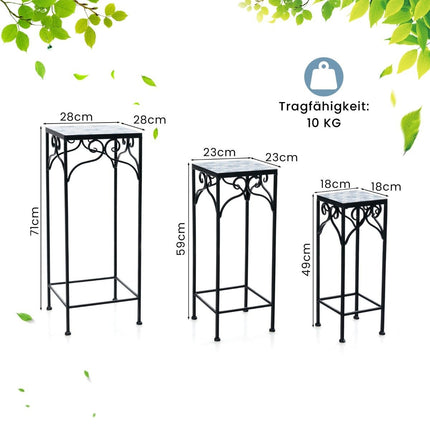 Set of 3 metal plant stands with mosaic tiles nestable planters blue 28/23/18cm