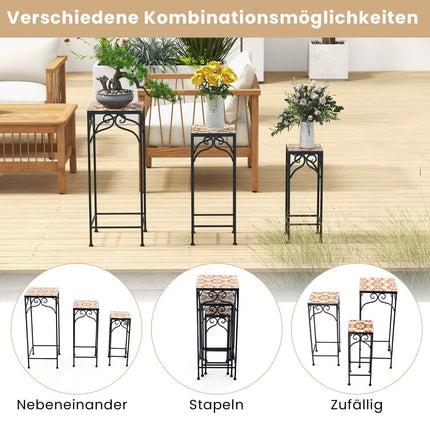 Set of 3 metal plant stands with mosaic tiles nestable planters yellow 28/23/18cm
