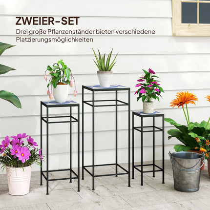 Metal plant stand for indoor use - Set of 3, blue and white, 71 cm