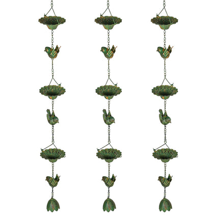 Metal rain chains for gutters, 3 sets with bells, 123 cm