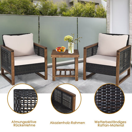 Set of 3 rattan garden furniture polyrattan lounge set with washable seat cushions outdoor seating set