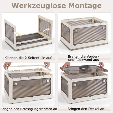 Set of 3 storage boxes with lids on wheels. Foldable stacking boxes accessible from 5 sides. 132 liters