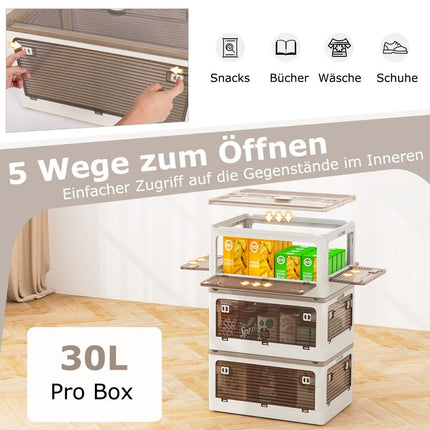 Set of 3 storage boxes with lids on wheels Foldable stacking boxes accessible from 5 sides 90 liters