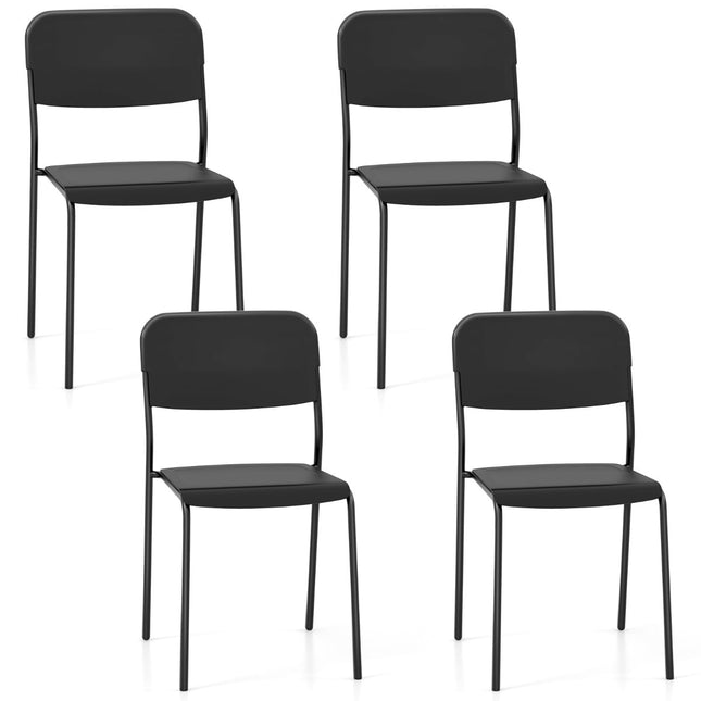Zestaw 4 czarnych, sztaplowanych krzeseł do jadalni z metalowymi nogami