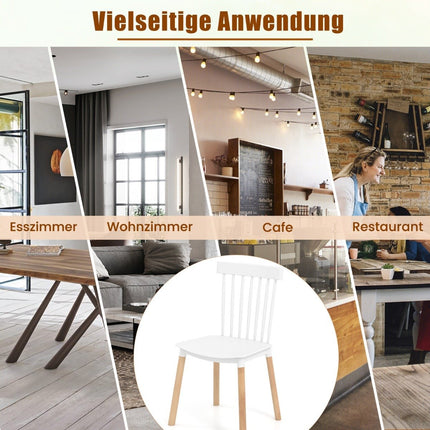 Set of 4 Dining Chairs with Spindle Backs &amp; Curved Seats Armless Chairs White
